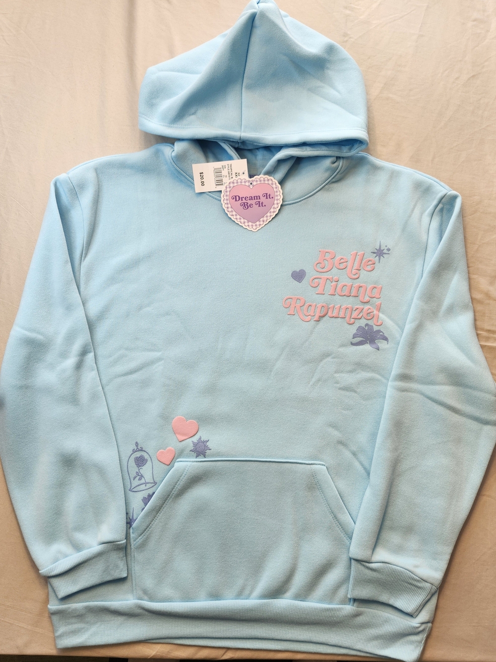 Disney Light Blue Princess Hoodie with Belle Tiana Rapunzel Graphics